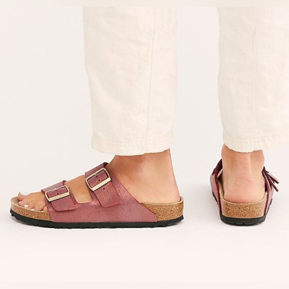 Birkenstock Arizona Washed Metallic Pink Leather Sandals EU 38 Women’s size 7 - Picture 2 of 11